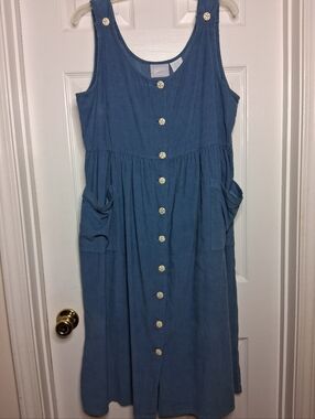 Vintage Cornflower Blue Button-Front Sundress with Pockets Size Med P